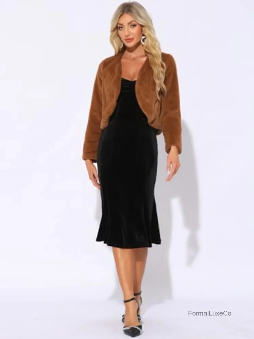 Faux Fur Cropped Jacket Long Sleeve Wedding Bolero Coat Shrug